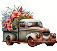 Classic truck with flowers on back